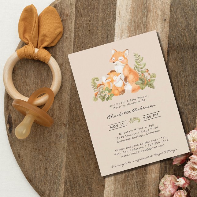 Invitation Baby shower boisé mignonne Maman et Baby Fox (Créateur téléchargé)