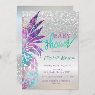Invitation Baby shower Bokeh Parties scintillant en argent an