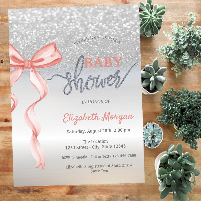 Invitation Baby shower Bokeh Parties scintillant en argent ro (Créateur téléchargé)