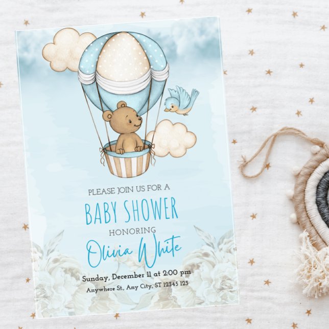 Invitation Baby shower Boloon Ours Teddy, Baby shower Garçon (Créateur téléchargé)