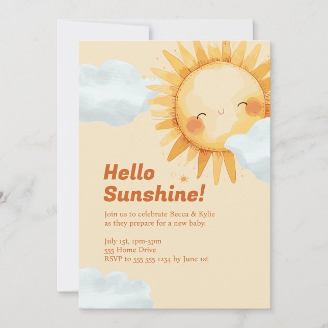 Invitation baby shower Bonjour Sunshine (Devant)