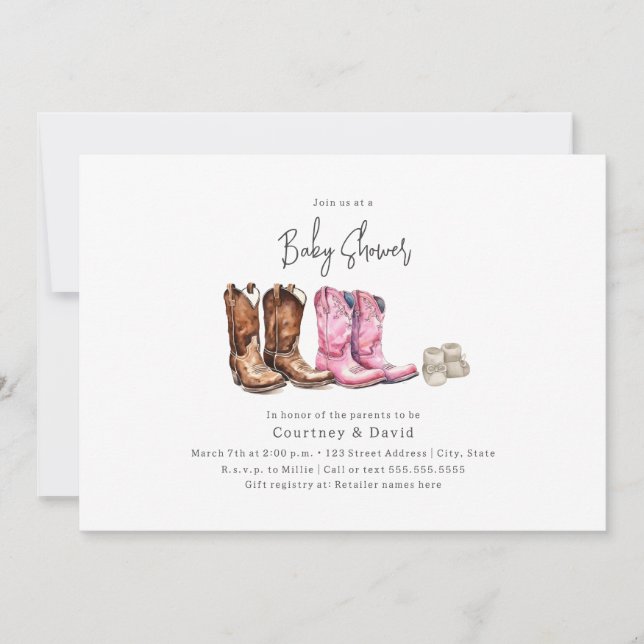 Invitation Baby shower Boots Cowboy (Devant)