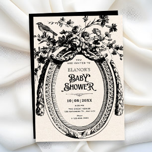 Invitation Baby shower botanique artistique vintage rustique