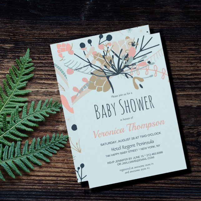 Invitation Baby shower botanique bleu pastel rustique (PRETTY PASTEL BLUE BOTANICAL BABY SHOWER INVITATION)