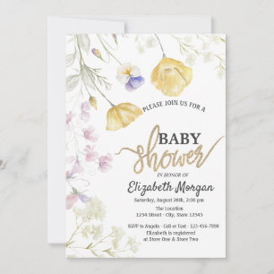 Invitation Baby shower botanique chic Fleur sauvage Watercolo