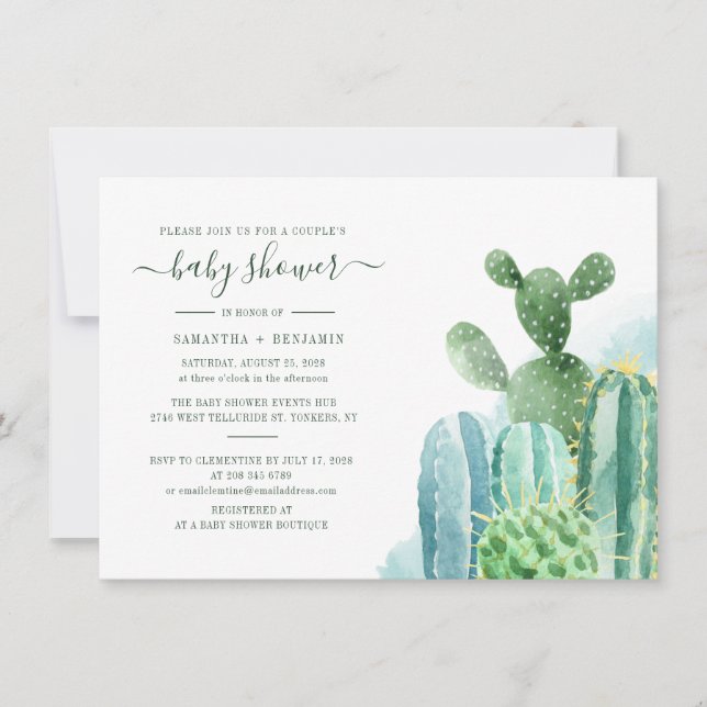 Invitation Baby shower botanique de Cactus Greenery (Devant)