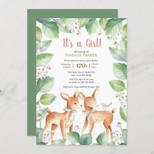 Invitation Baby shower botanique de cerfs de bois