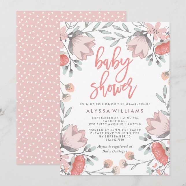 Invitation Baby shower botanique de fleurs de Boho (Devant / Derrière)