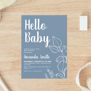Invitation Baby-Shower Botanique Eucalyptus Bleu Poussiéreux