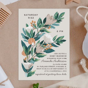 Invitation Baby shower botanique fleuri moderne
