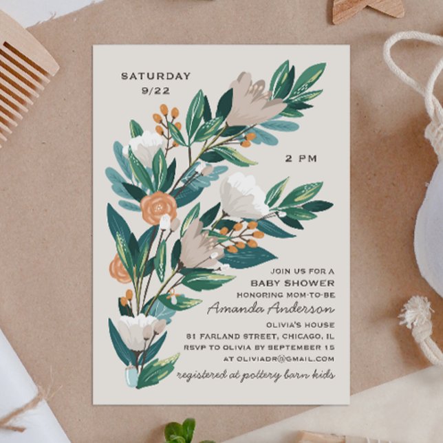Invitation Baby shower botanique fleuri moderne (Créateur téléchargé)