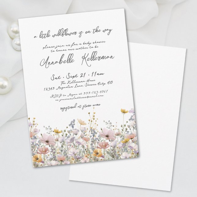 Invitation Baby shower botanique floral fleur sauvage (Wildflower Botanical Floral Boho Baby Shower Invitation)
