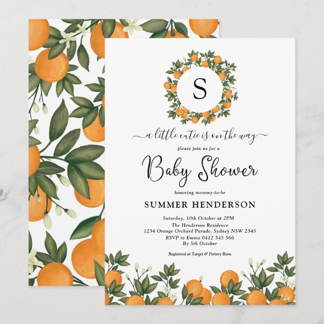 Invitation Baby shower Botanique Gourmand Little Cutie (Devant / Derrière)