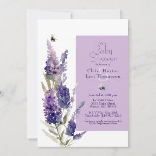 Invitation Baby shower Botanique Lavande Florale Violet