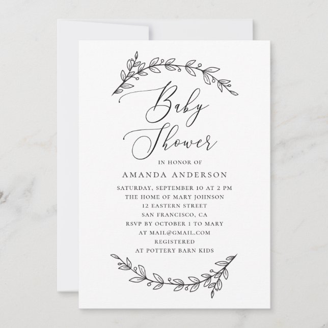 Invitation Baby shower botanique minimaliste | Script élégant (Devant)