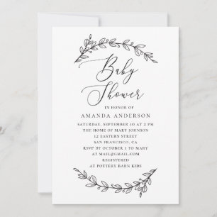 Invitation Baby shower botanique minimaliste Script élégant