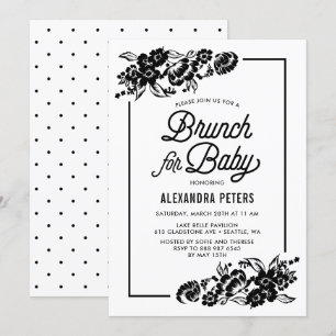 Invitation Baby shower botanique noir moderne Brunch