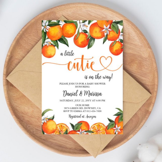 Invitation Baby shower botanique orange de Little Cutie Citru (Créateur téléchargé)