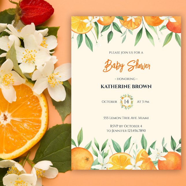 Invitation Baby shower Botanique Orange Elegant Citrus (Créateur téléchargé)