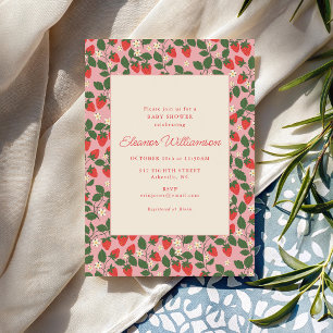Invitation Baby Shower Botanique Rose Estival Fraise