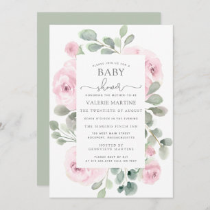 Invitation Baby shower botanique rose Eucalyptus