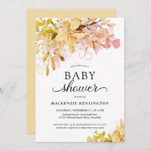 Invitation Baby shower botanique rose-jaune