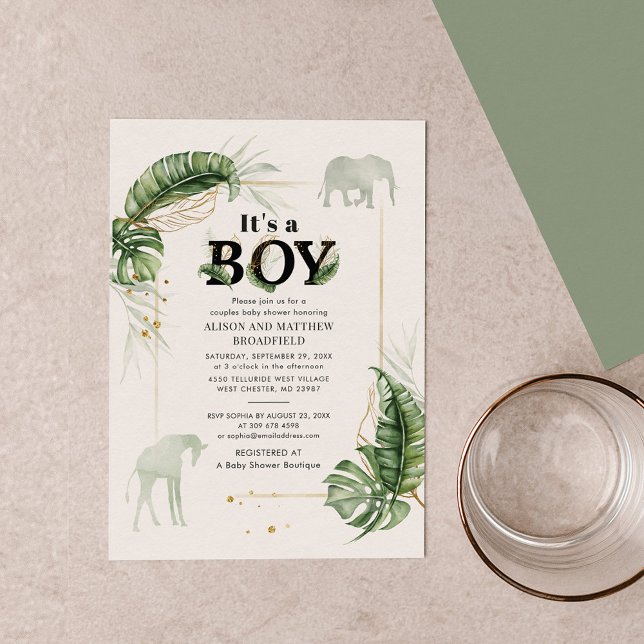Invitation Baby shower Botanique Safari Elephant Giraffe Boys (Créateur téléchargé)