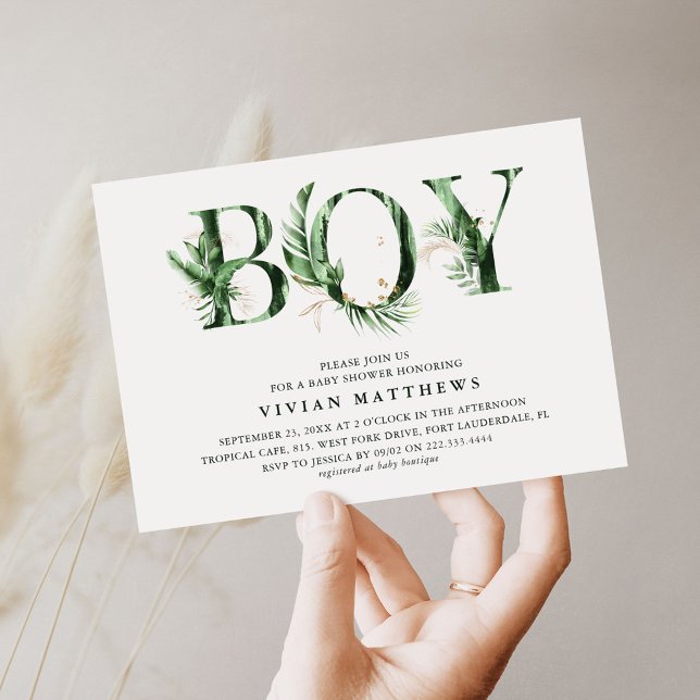 Invitation Baby shower Botanique Tropical Green & Gold BOY (Créateur téléchargé)