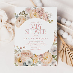 Invitation Baby shower botanique Vintage rose élégant