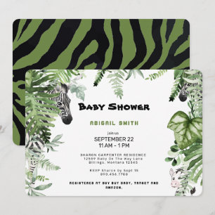 Invitation Baby shower botanique zébrée