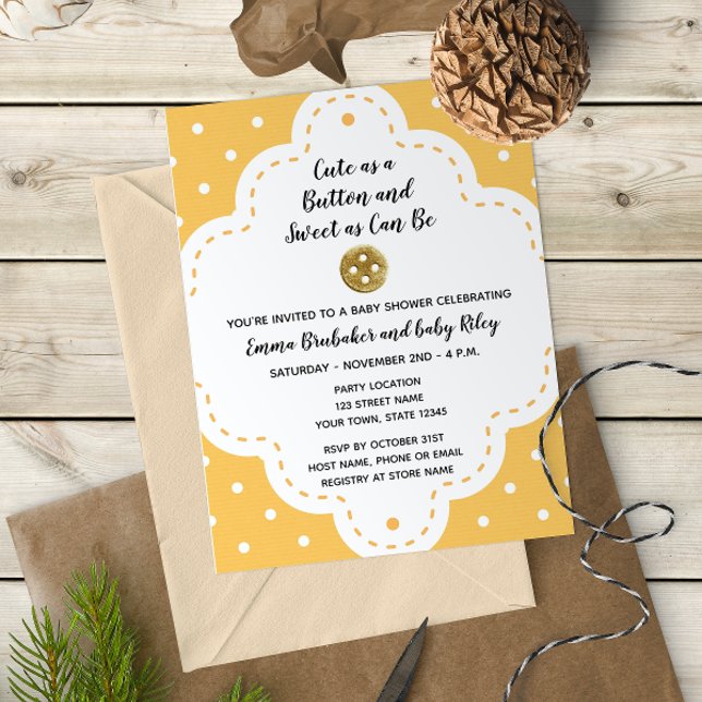 Invitation Baby shower Bouton jaune (Créateur téléchargé)