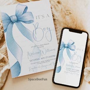 Invitation Baby shower Bow Coquette Boy