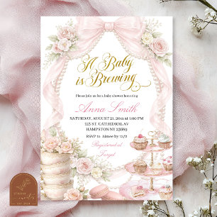Invitation Baby Shower Bow et Perle Tea