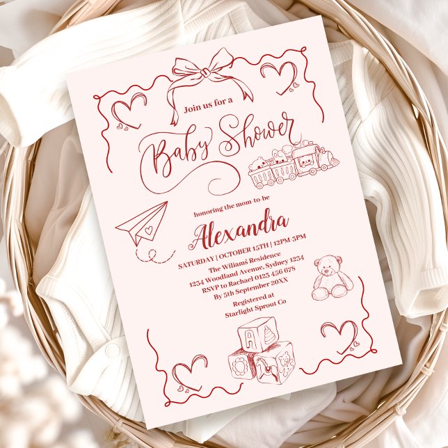 Invitation Baby shower Bow Jouets Roses (Créateur téléchargé)