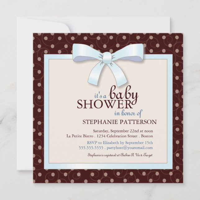 Invitation Baby shower Bow Polka Dot Boy (Devant)
