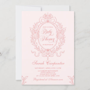 Invitation Baby shower Bow rose Fille Cadre Vintage Invitatio