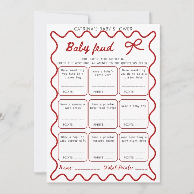 Invitation Baby shower Bow rouge - Nom modifiable, 5x7 (Devant)