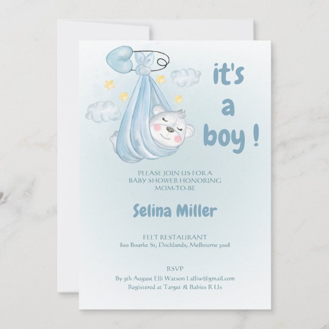  invitation baby shower boy blue , (Devant)
