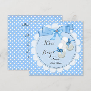 Invitation Baby shower Boy Blue Cute Blue Boties chaussures 2