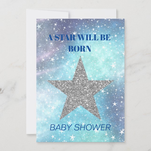 Invitation Baby shower Boy Blue Modern Star Est Né (Devant)