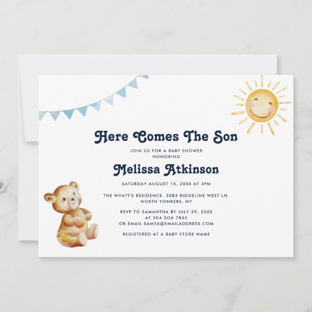 Invitation Baby shower Boy Boho Bear (Devant)