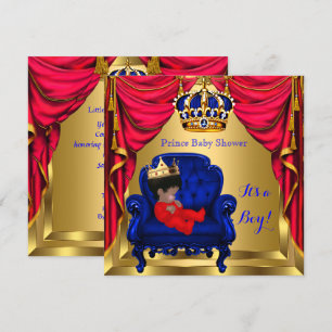 Invitation Baby shower Boy Little Prince Blue Red Gold Ethnic
