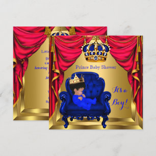 Invitation Baby shower Boy Little Prince Royal Blue Red Gold