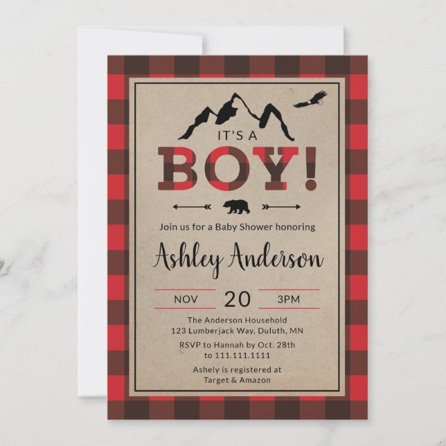 Invitation Baby shower Boy Lumberjack (Devant)