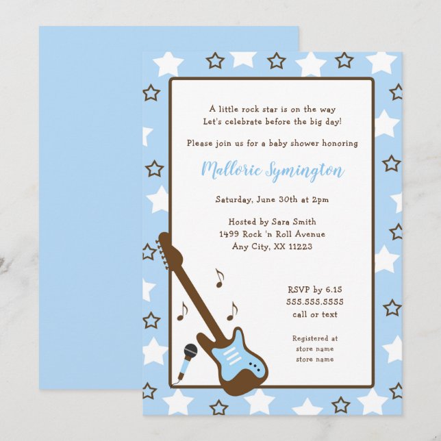 Invitation Baby shower Boy Rock Star (Devant / Derrière)
