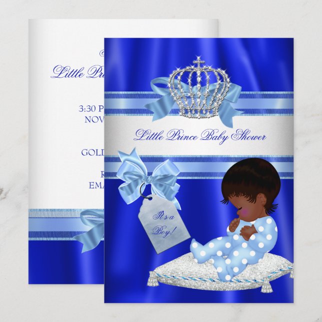 Invitation Baby shower Boy Royal Blue Little Prince Ethnic (Devant / Derrière)