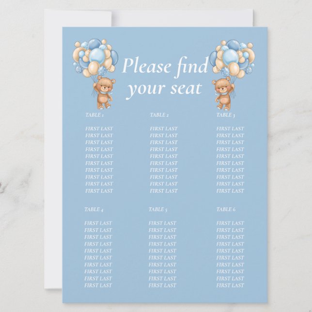 Invitation Baby shower Boy Teddy Balloon Tableau (Devant)