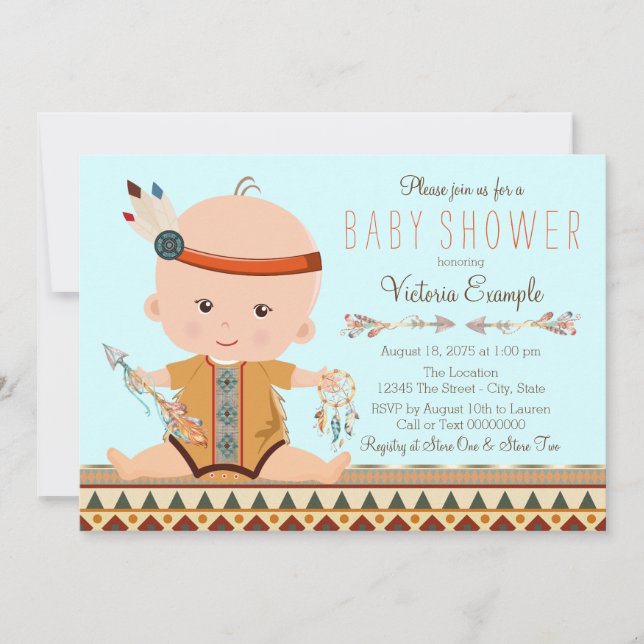 Invitation Baby shower Boy Tribal Boy de Boho (Devant)