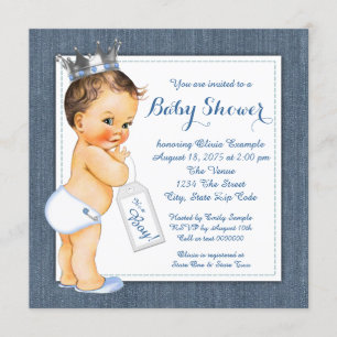 Invitation Baby shower Boys Blue Denim