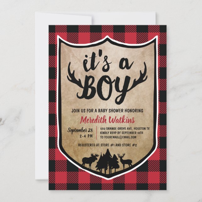 Invitation Baby shower Boys Lumberjack (Devant)